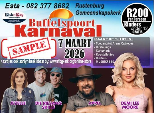 Kaartjie(s) - Buffelspoort Karnaval 7 Maart 2026