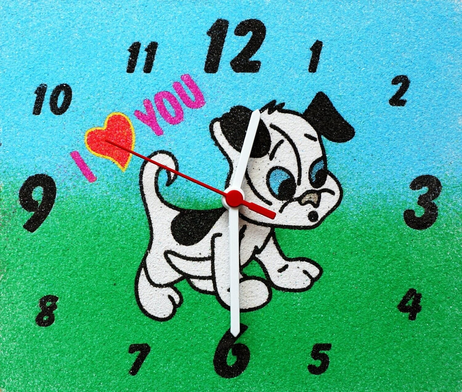 Hund Wanduhr Sandbild