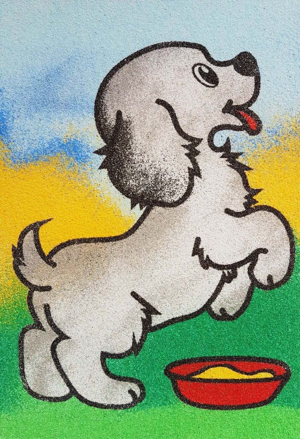 Hund mit Schale Sandbild