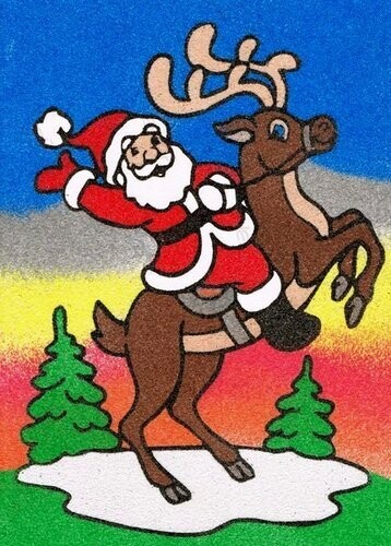 Weihnachtsmann mit Rentier Sandbild