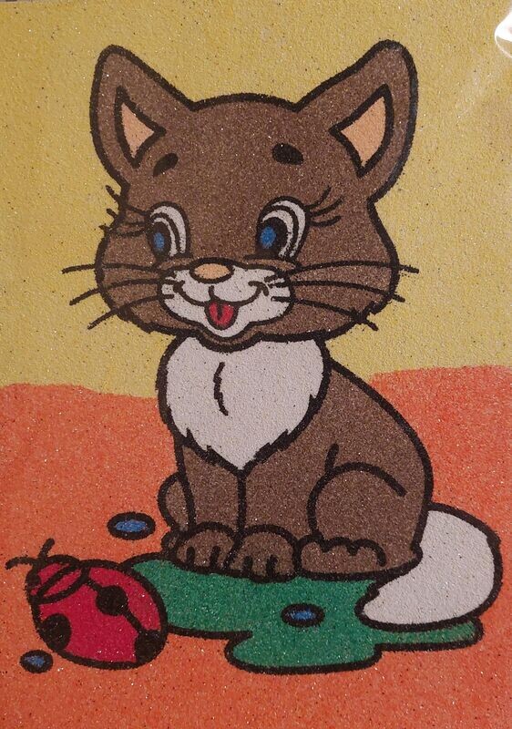 Katze mit Marienkäfer Sandbild