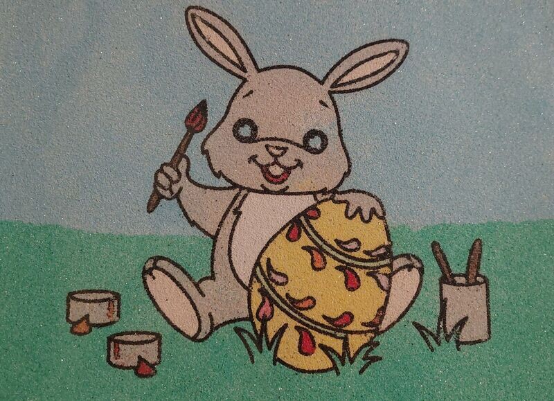 Hase m. Pinsel und Ei Sandbild