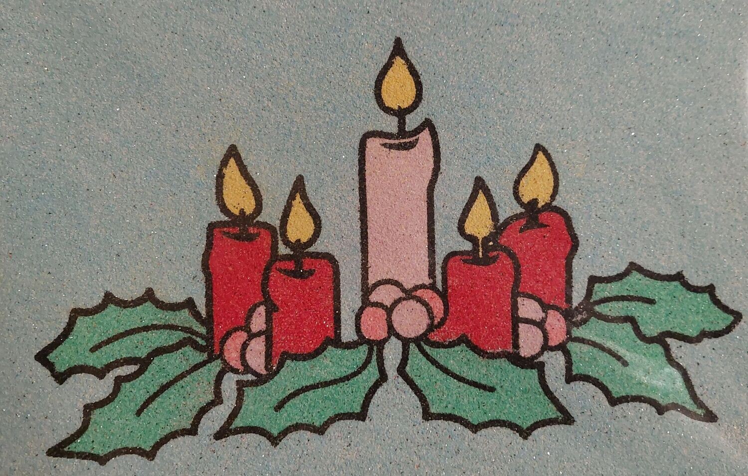 Gesteck mit 5 Kerzen Sandbild