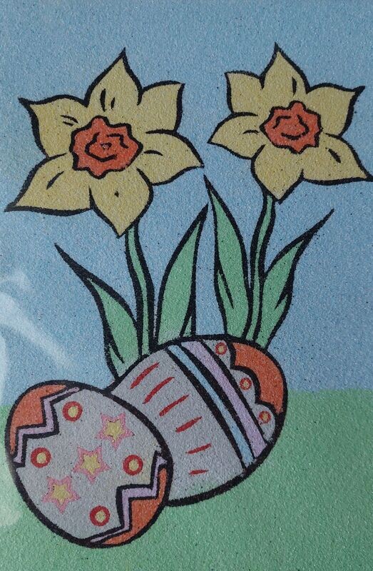 Eier mit Narzissen Sandbild