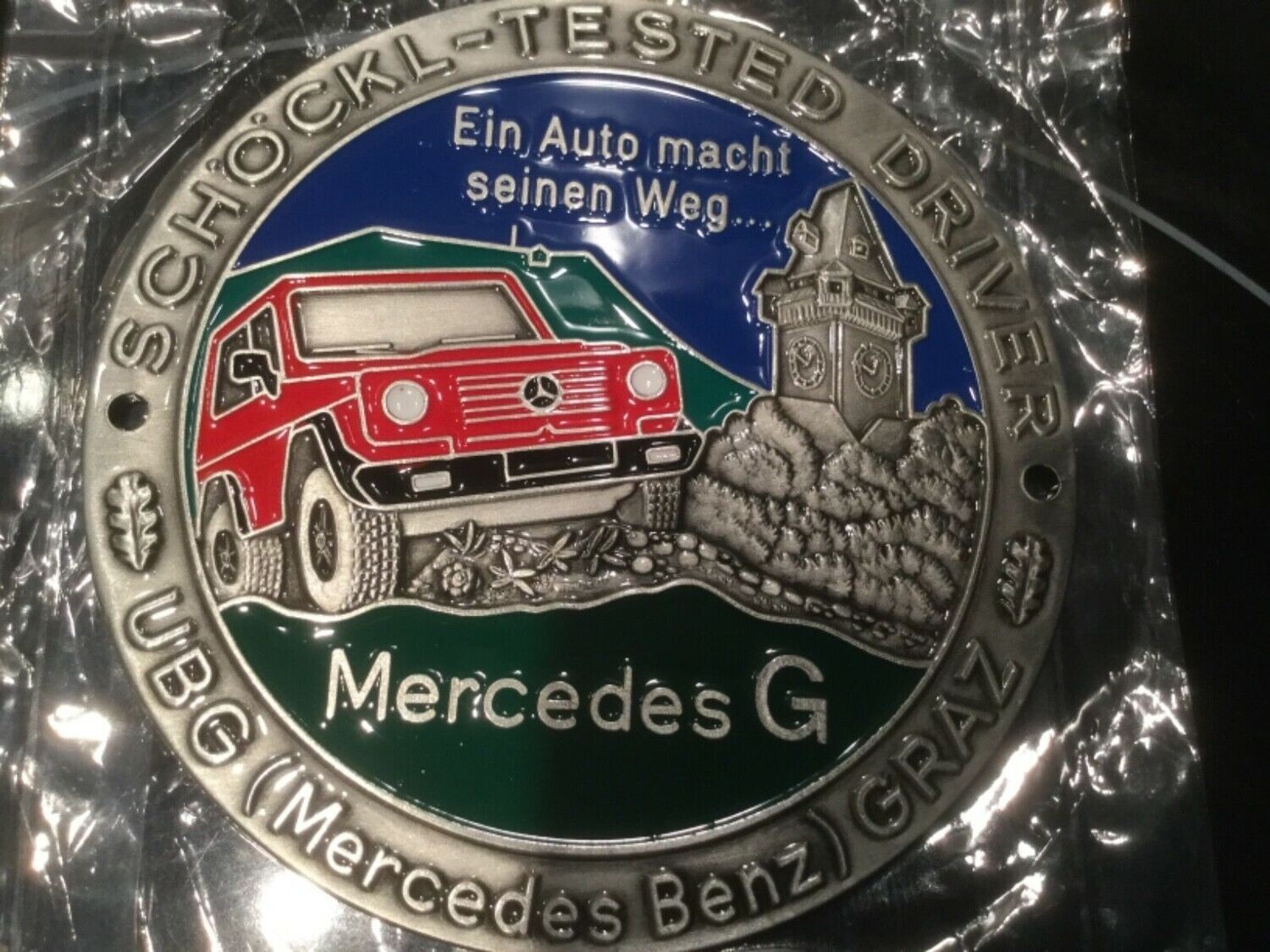 ///**G Klasse Mercedes G Modell Emblem Abzeichen Plakette G-Klasse Schöckl Tested Diver Silber