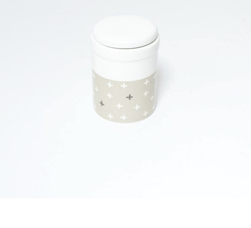 Mog and Bone Ceramic Treat Canister - OATMEAL CROSS