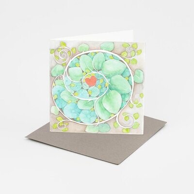 Watercolour Gift Card and Matching Bookmark - LEAFY SPIRAL