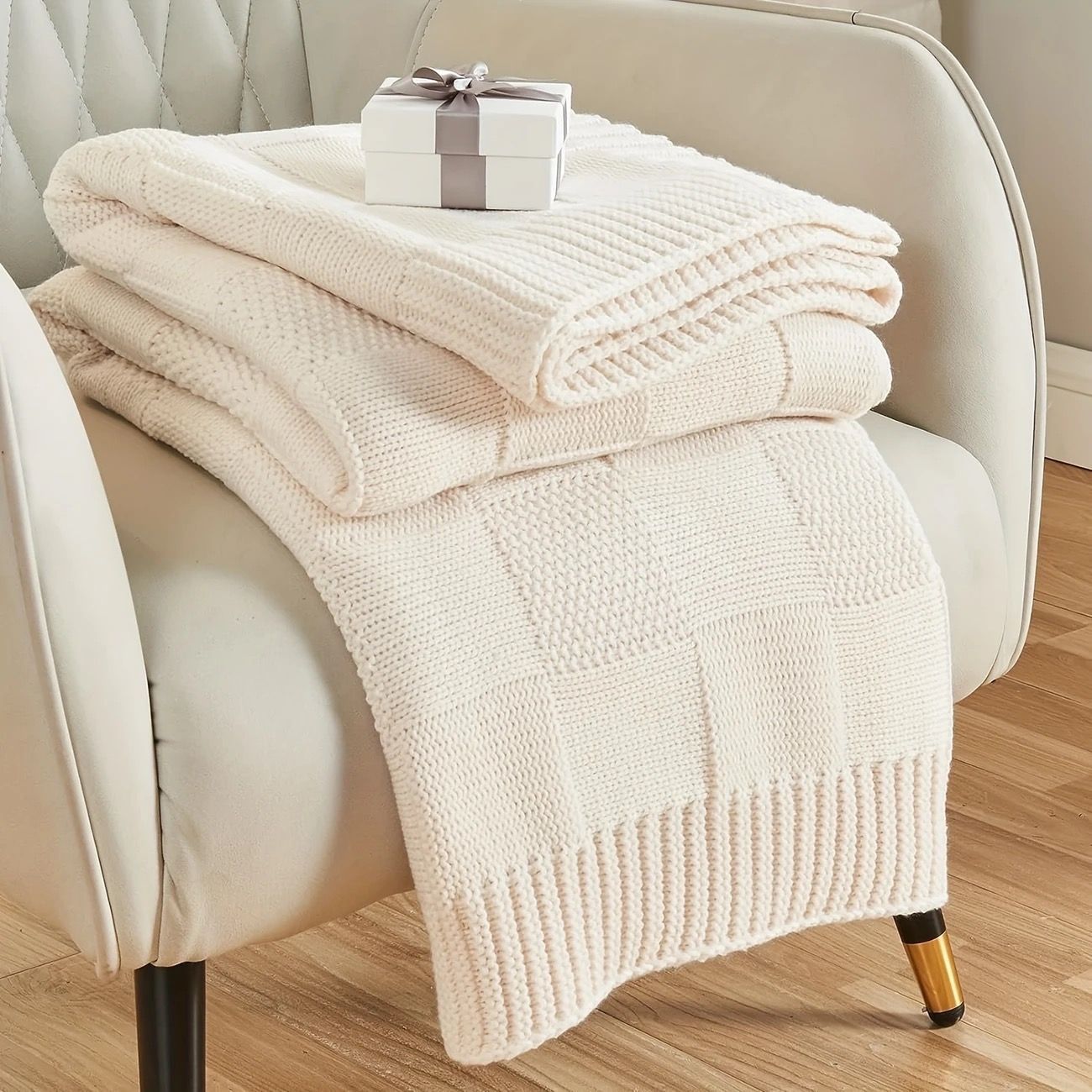 Nordic Winter Cream Knit Throw