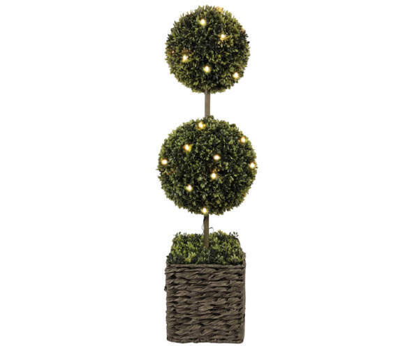 35" LED 2-Ball Topiary in Woven Basket