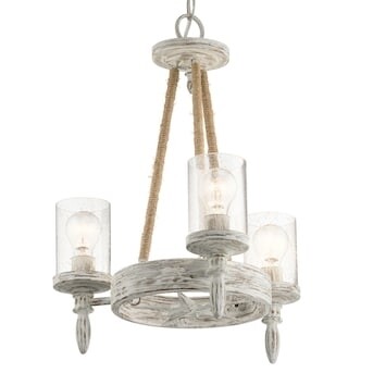 3-Light Distressed Antique White Coastal Chandelier