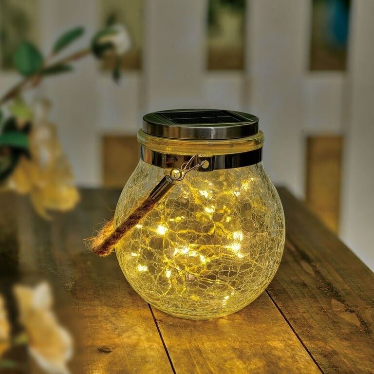 5.5" Crackled Glass Solar Lantern