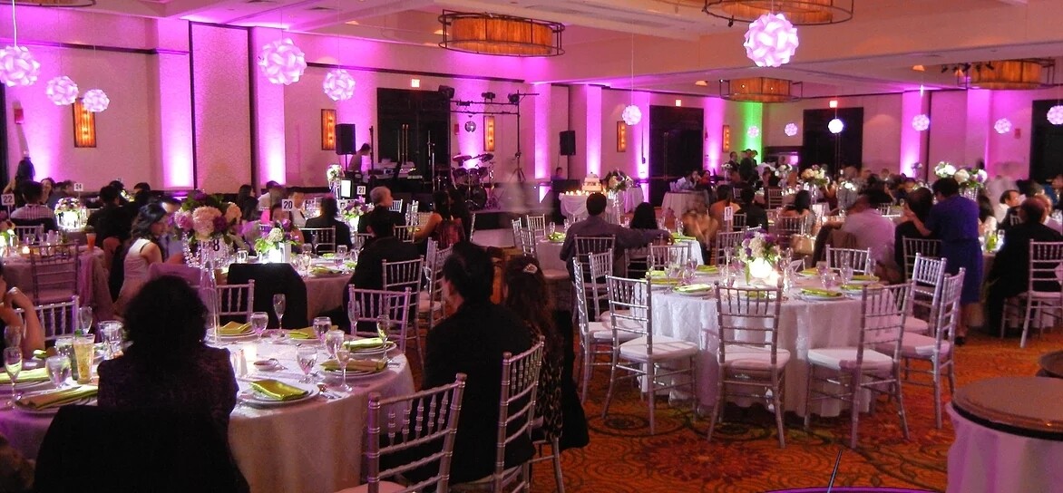 Marriot- Hot Pink &amp; Neon Green Uplighting, Table Spots, Jigsaw Lamps