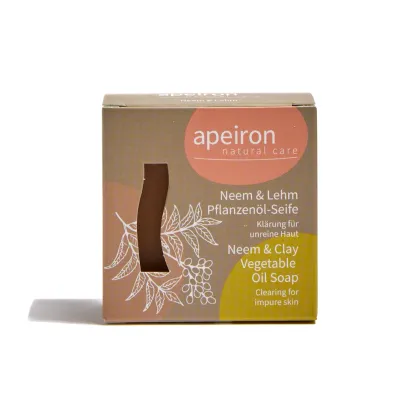 Savon à l&#39;huile végétale Neem et Argile- Apeiron - 100 g