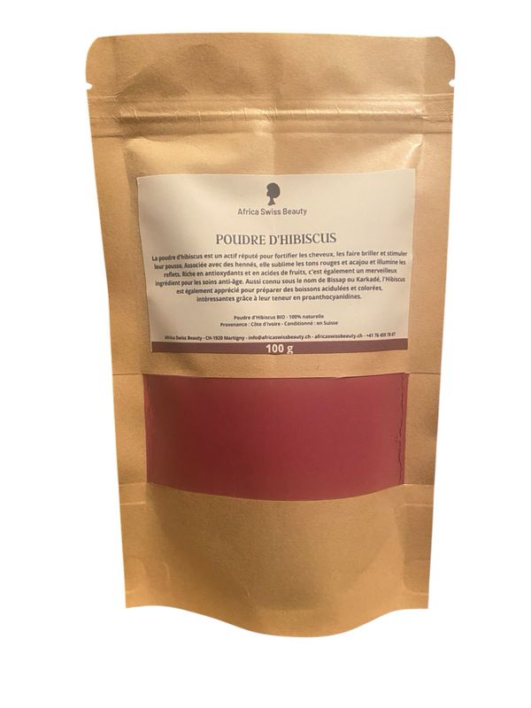 Poudre d&#39;hibiscus (bissap) - 100% pure et naturelle - 100 g