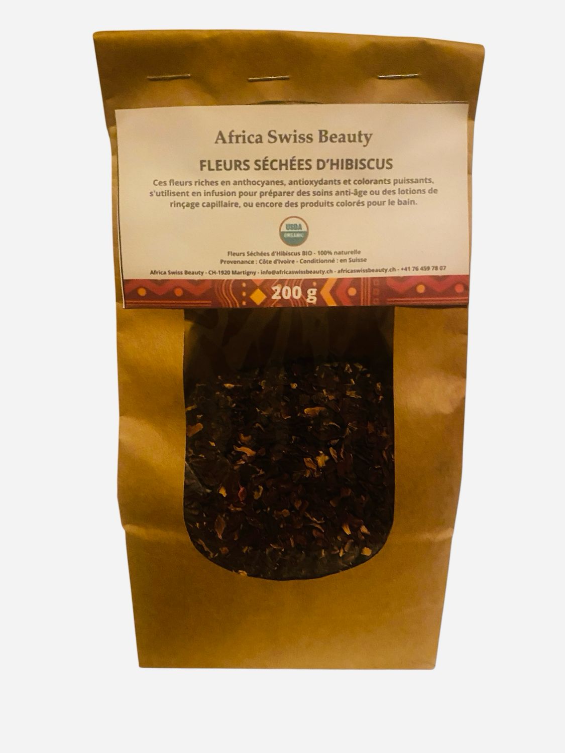 Fleurs séchées d&#39;hibiscus bio - 100% pure et naturelle - 200 g