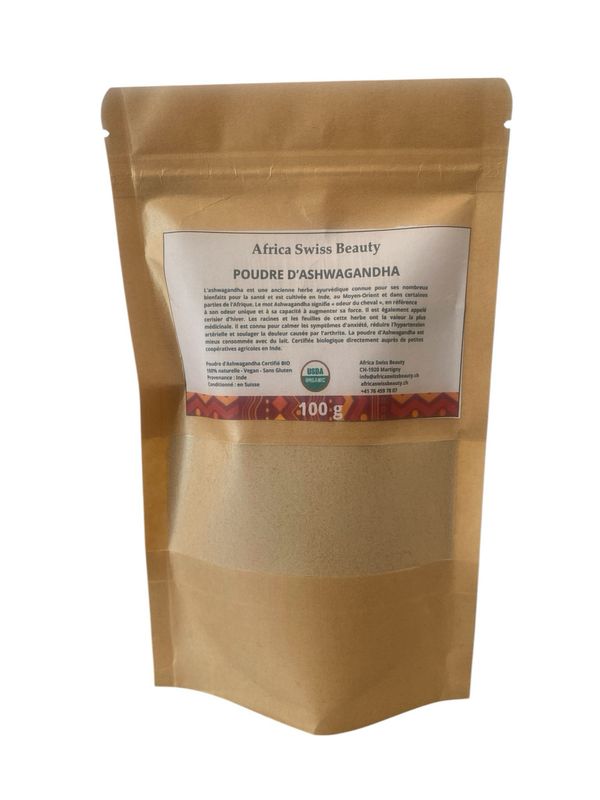 Poudre d'ashwagandha Bio - 100% pure et naturelle - 100 g