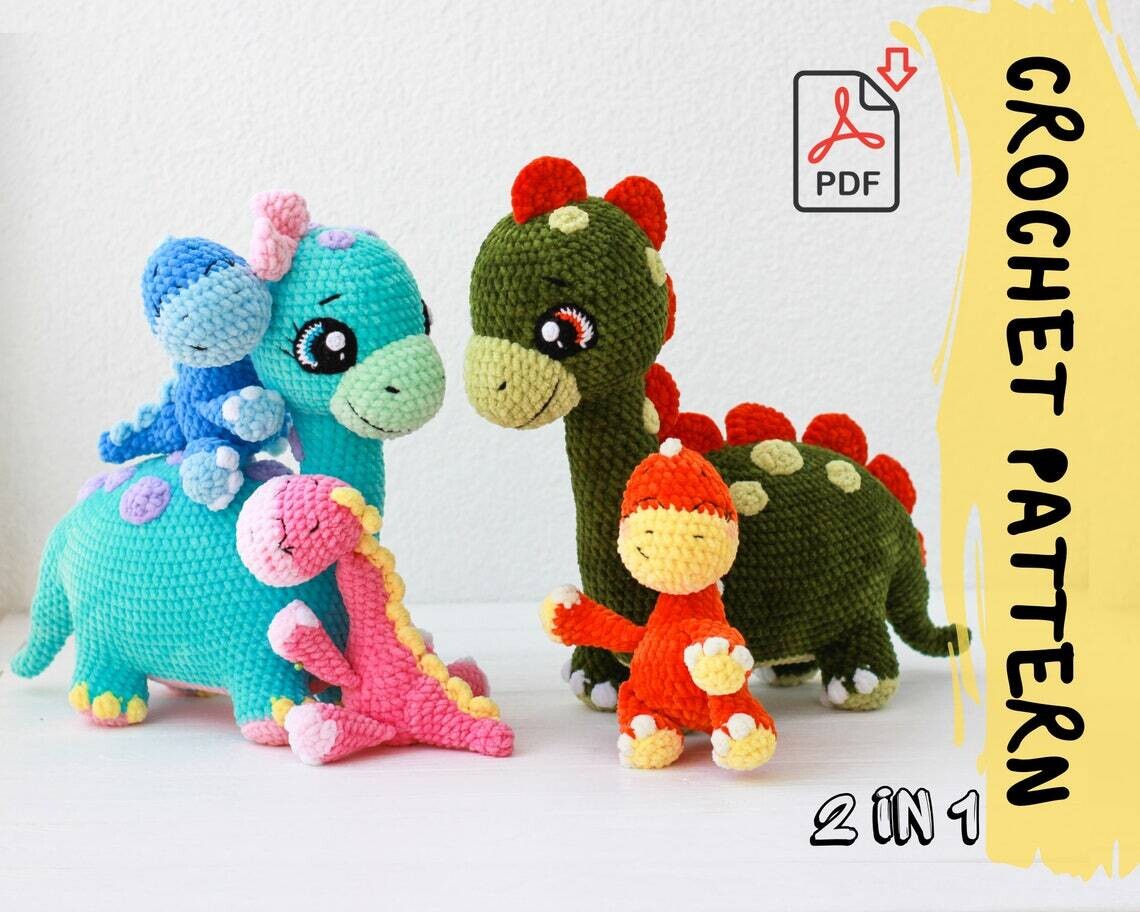 Crochet Pattern | Dino Family | PDF | ENGLISH+GERMAN