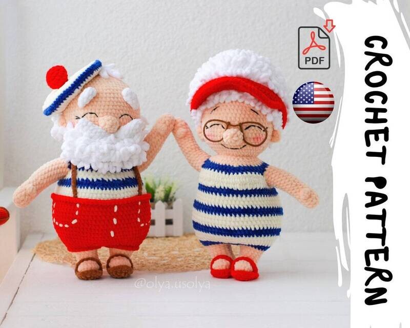 Crochet Pattern | 2 in1: Santa and Mrs. Santa on vacation | Old Sailor and Old Lady Sailor | PDF | ENGLISH+GERMAN