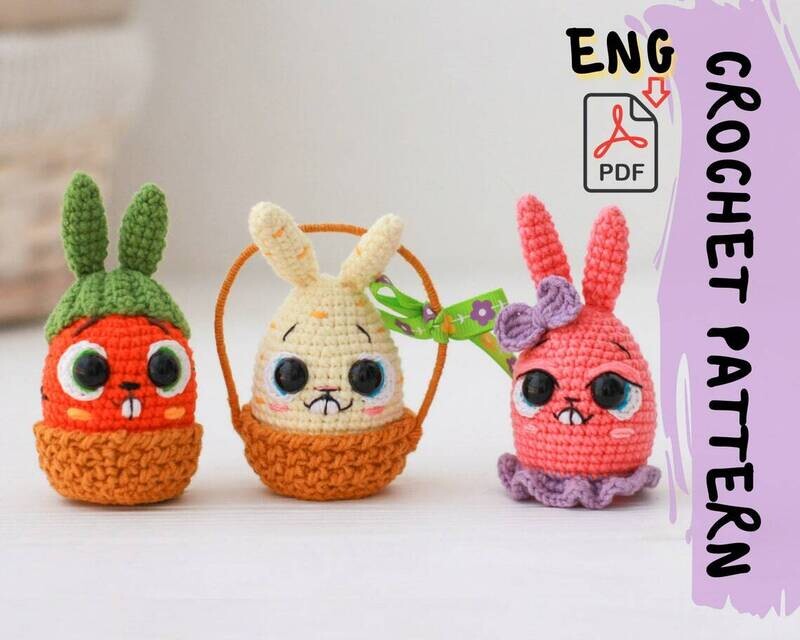Crochet Pattern | Easter Eggs-Bunnies in basket | PDF | ENGLISH