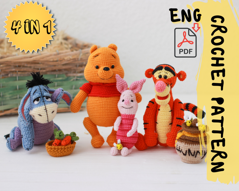 Crochet pattern 4 in 1 | Pooh, Eeyore, Piglet, Tigger | PDF | ENG