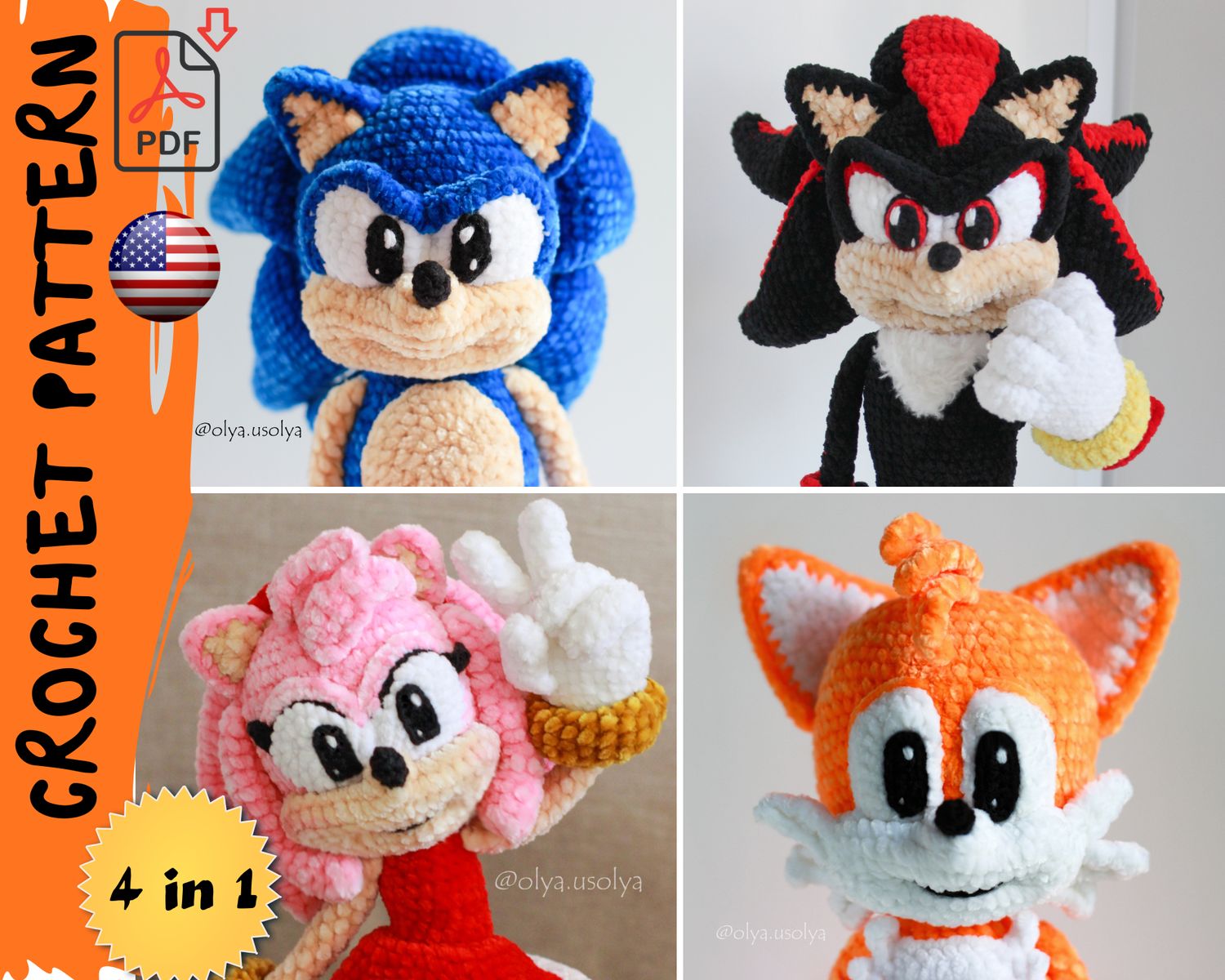 Crochet pattern 4 in 1 | Super-Prickle, Copter-tailed Fox, Pink Rascal, Dark Prickle | PDF | ENGLISH