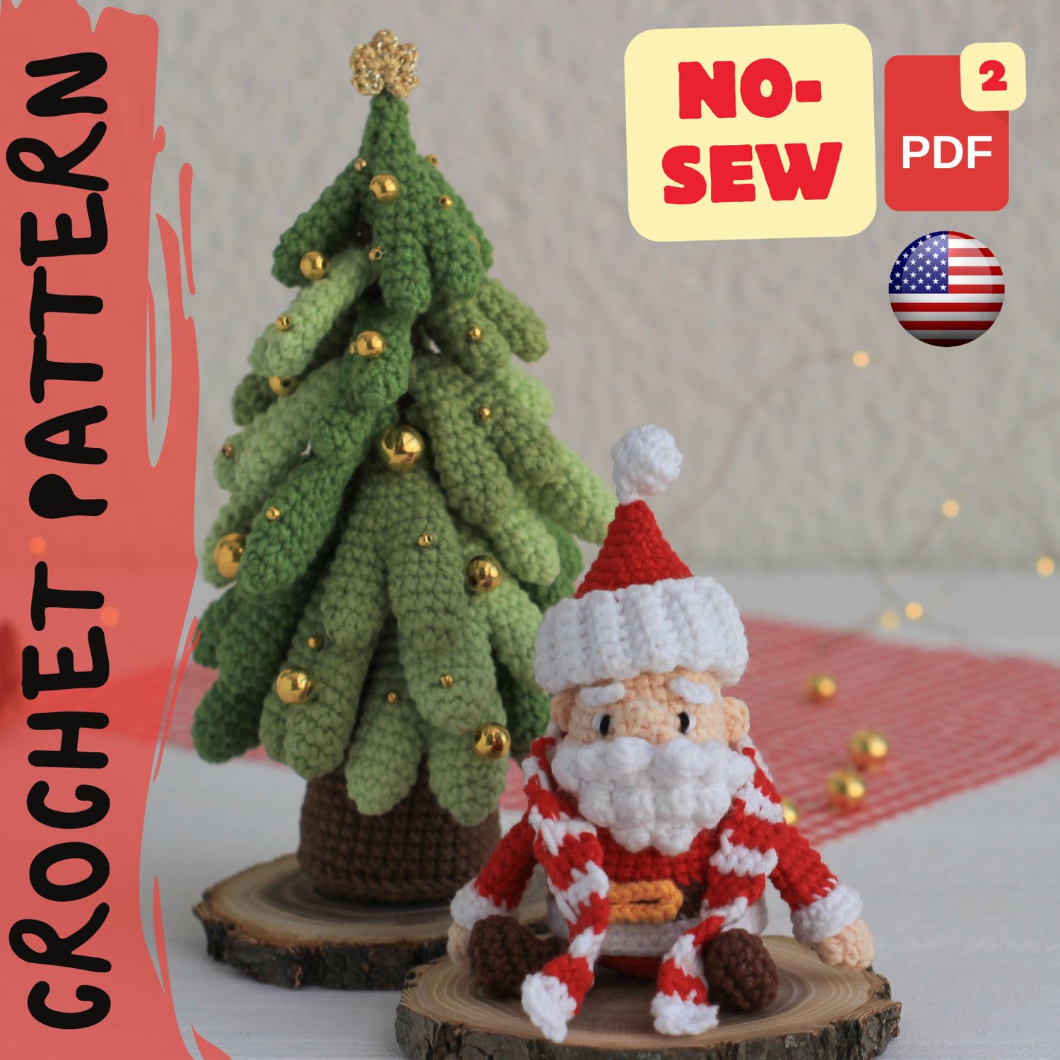 Crochet Pattern Bundle (2 PDF) | Original Fluffy Branchy Christmas Tree + Tiny Santa | ENGLISH