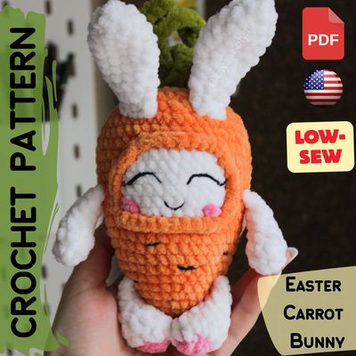 FREE Crochet Pattern | Easter Carrot Bunny | PDF | ENGLISH | Amigurumi Low-sew