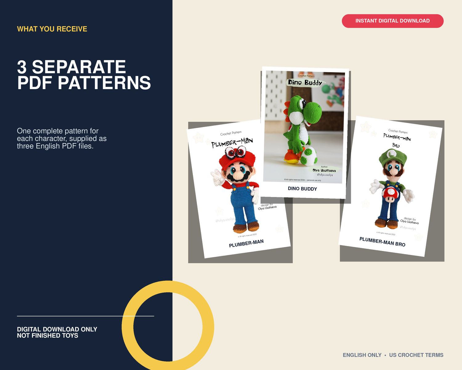 Crochet Pattern 3-in-1 | Bundle: Plumber Brothers and Dino Buddy | PDF | ENGLISH |