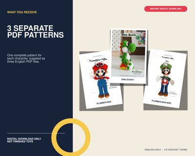 Crochet Pattern 3-in-1 | Bundle: Plumber Brothers and Dino Buddy | PDF | ENGLISH |
