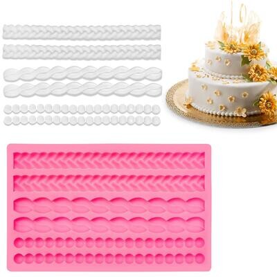 2 Pieces Rope Mold Pearl Fondant Mold Bubble Mold Fondant Silicone Molds Round Pearls Bubbles Moulds Cake Decoration Molds for Kitchen DIY Baking Tools