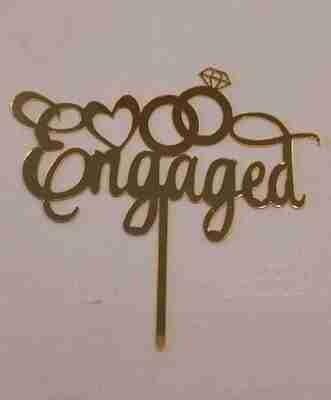 Acrylic Cake Topper Gold | Engaged | Engagement Topper| Wedding cakes| marriage cakes topper |2mm thickness