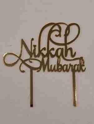 Acrylic Cake Topper Gold | Nikkakh Mubarak Topper | Wedding Cakes | 2mm thickness |