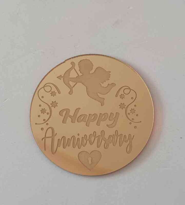 Coin Topper Gold Colour | HappyAnniversary Round 5cm