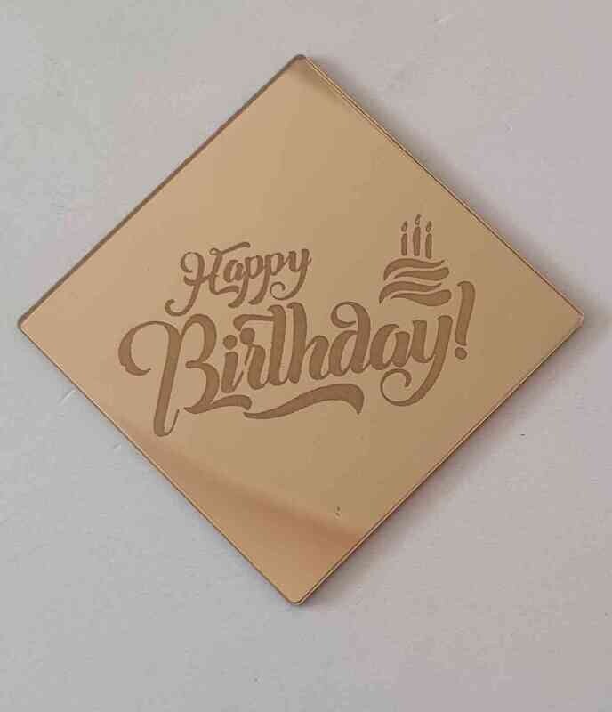Coin Topper Gold Colour | Happy Birthday Square Diamond Cut 5cm