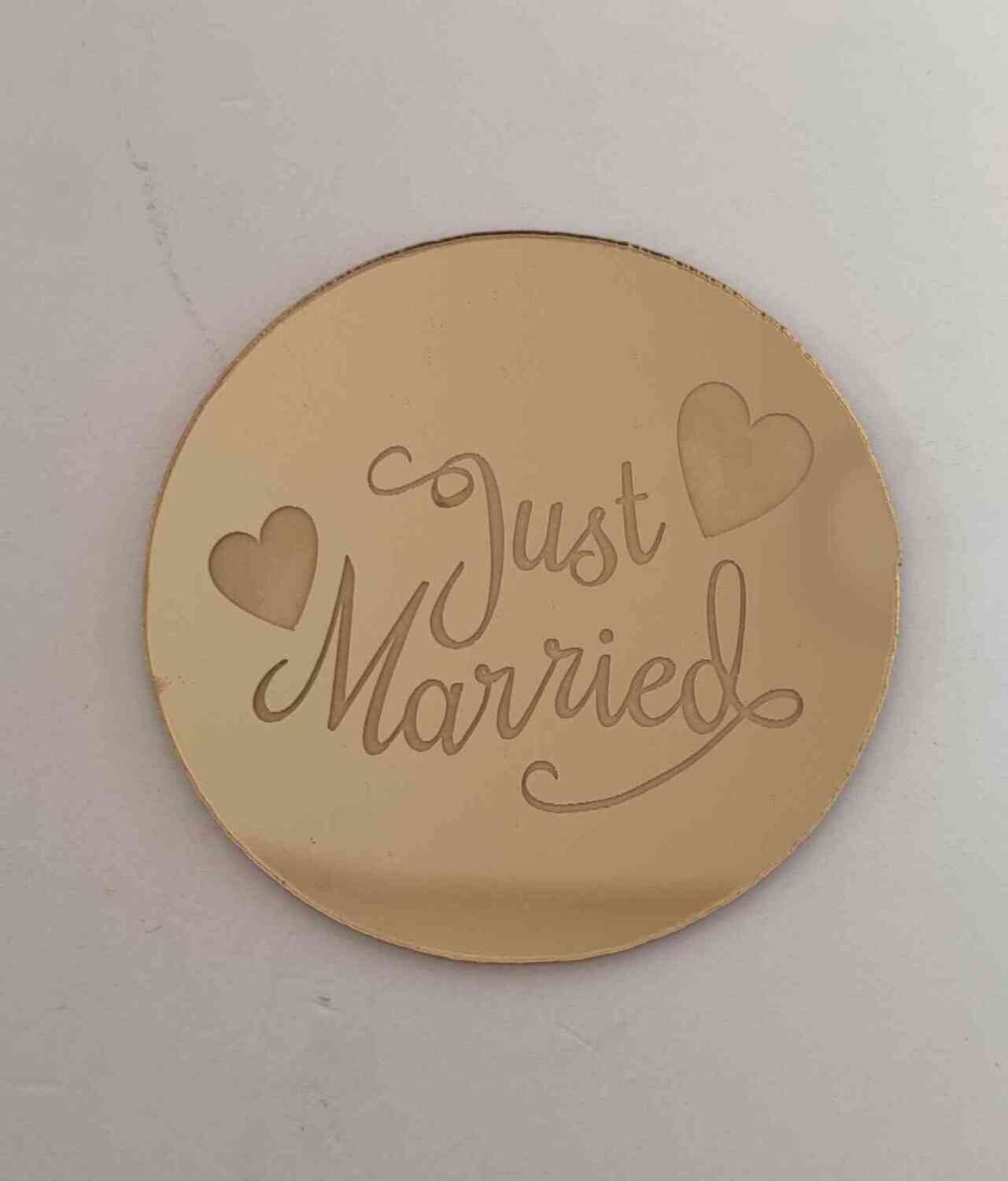 Coin Topper Gold Colour | Just Maaried | Round 6cm