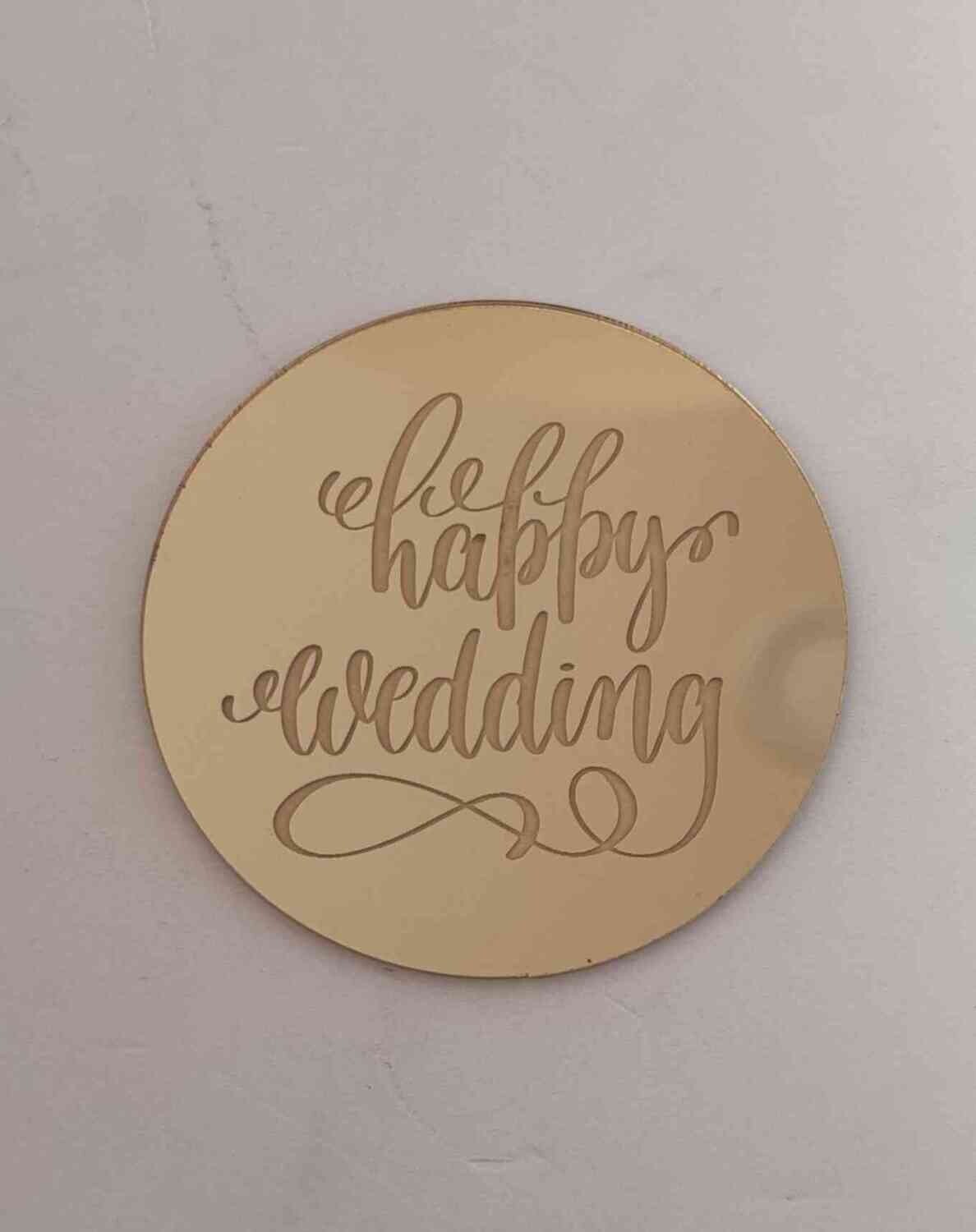 Coin Topper Gold Colour | Happy Wedding | Round 6cm