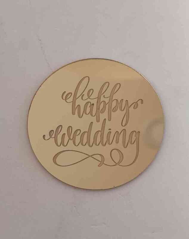 Coin Topper Gold Colour | Happy Wedding | Round 6cm
