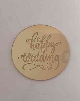 Coin Topper Gold Colour | Happy Wedding | Round 6cm