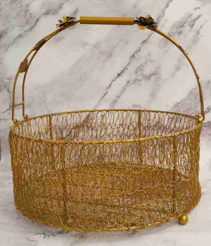 Wire Mesh Metal Round Hamper Basket  | Wedding Basket With Handle | 14x5 inch size