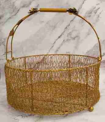 Wire Mesh Metal Round Hamper Basket | Wedding Basket With Handle | 14x5 inch size