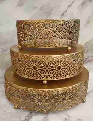 Wedding Cake Stand Decoration Party Tray Round Dessert Table Settings Electroplate Gold Cup Cake Table Display Tools Set of 3