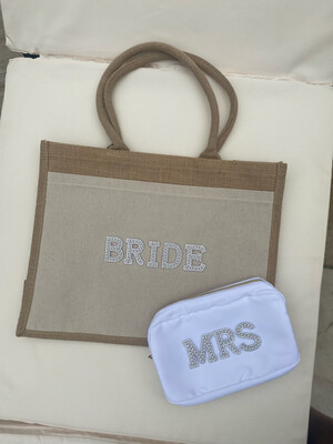 Mrs & Bride M Pouch & Pocket Front Jute Bag Set