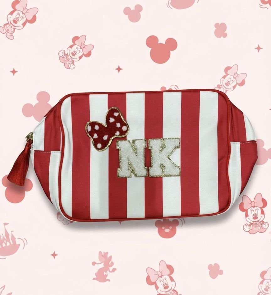 Red white Stripe Disney XL Pouch With Tassel Charm