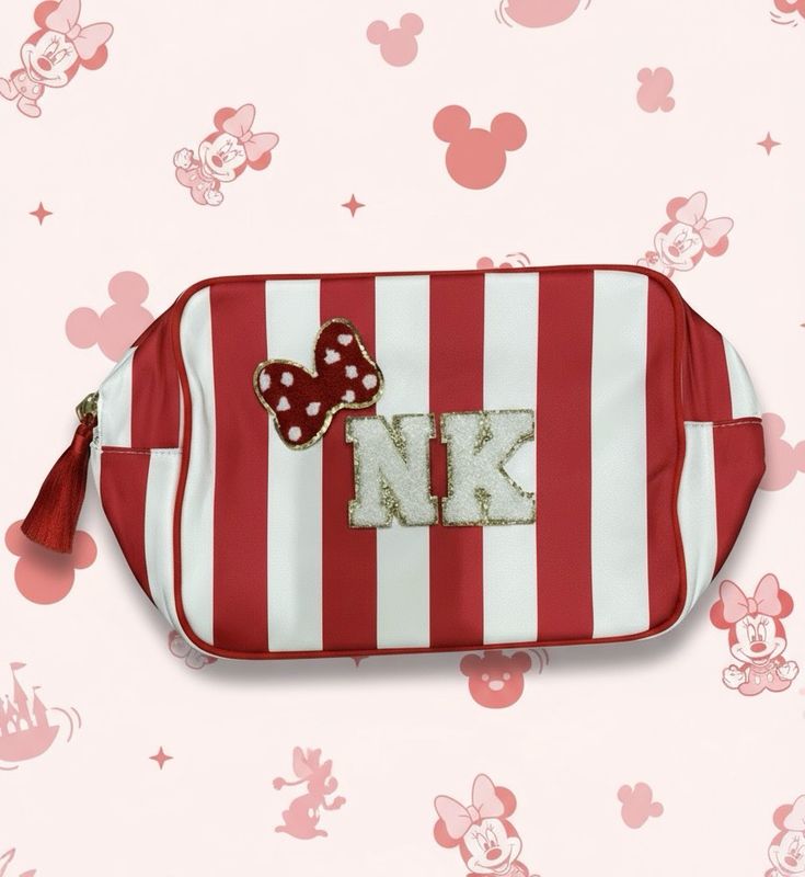 Red white Stripe Disney XL Pouch With Tassel Charm