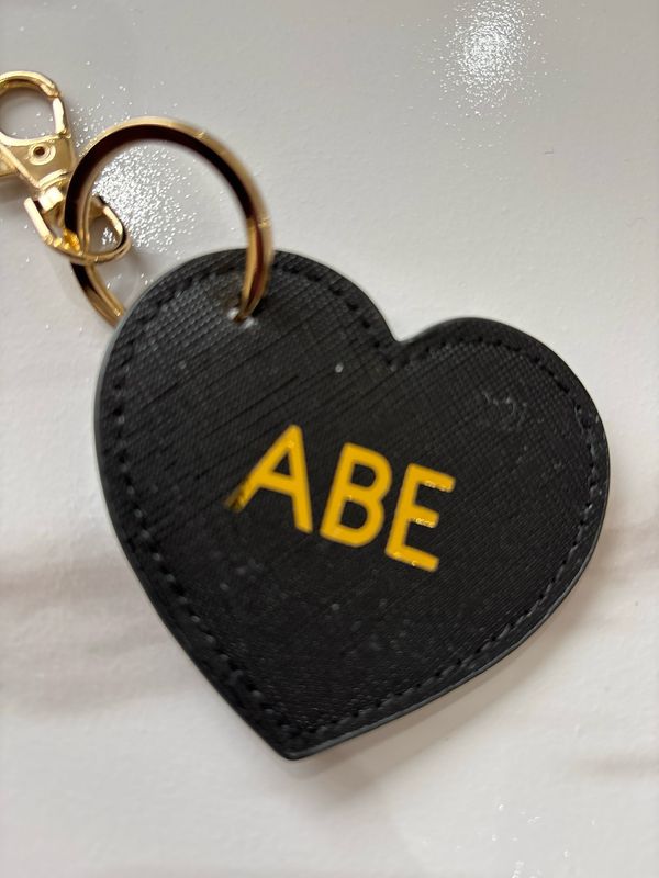 Saffiano Faux Leather Personalised Heart Keyring Bag Charm