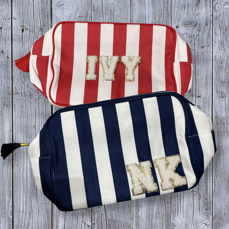 Stripe XL Pouch With Tassel Charm (Red Or Navy)