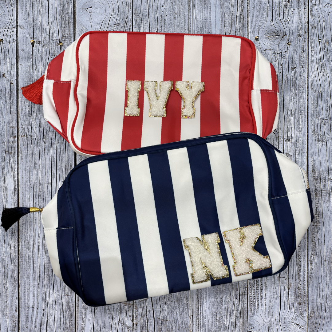 Stripe XL Pouch With Tassel Charm (Red Or Navy)