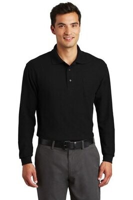 Port Authority® Silk Touch™ Long Sleeve Polo with Pocket (Black)