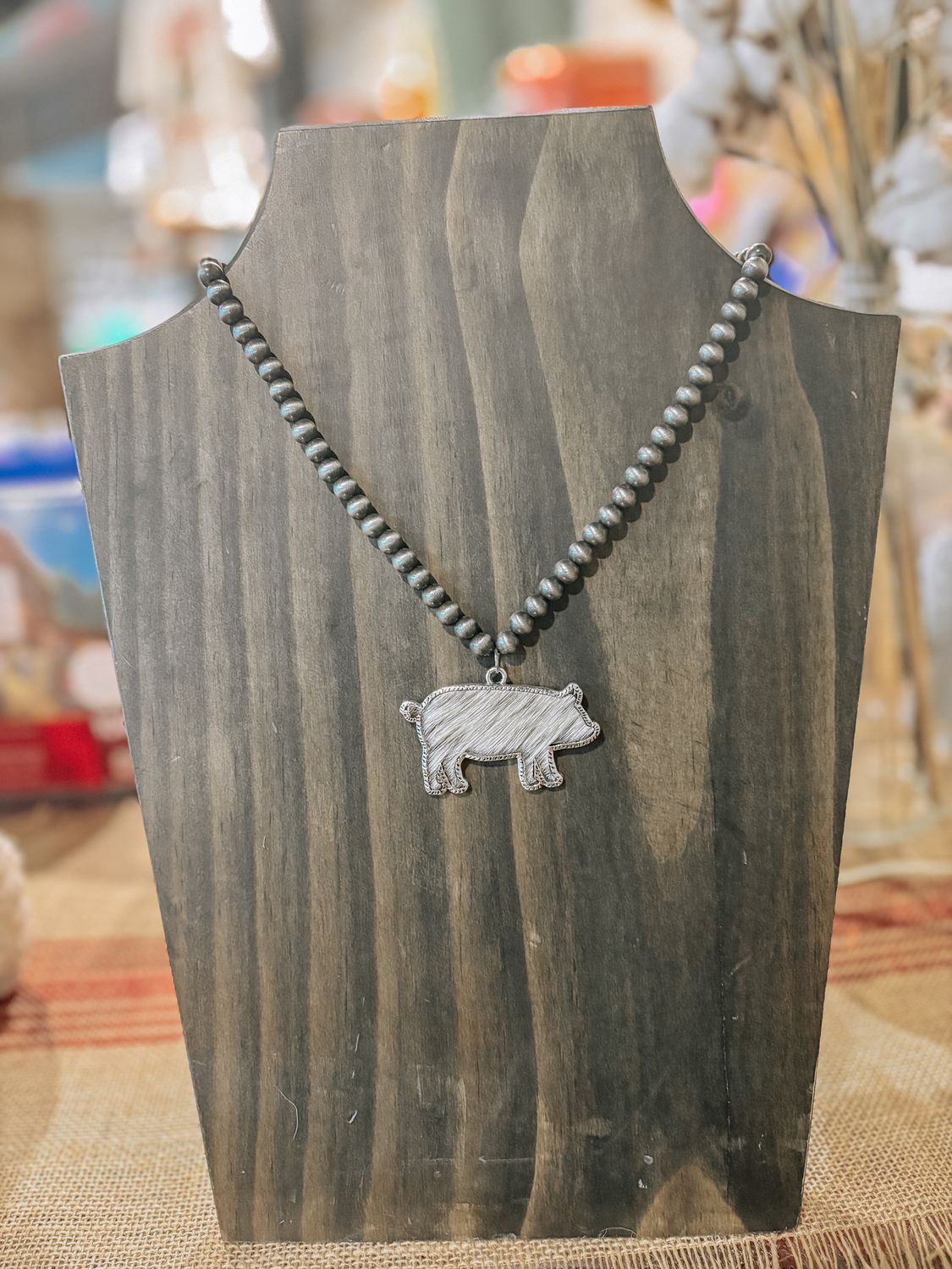 Cowhide Show Pig Pendant Necklace