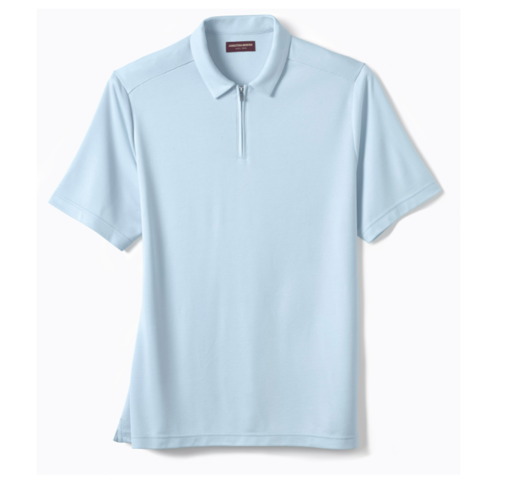 Johnston Murphy Vintage Birdseye Zip Polo Shirt - Light Blue